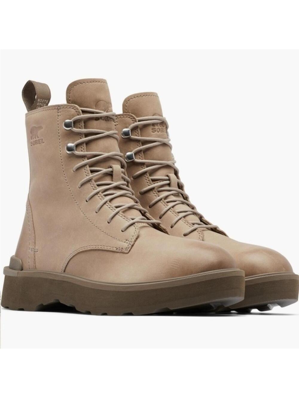 Sorel Hi-Line Platform Leather Combat Boots Omega Taupe Major Size 7 / 38 EU NIB
